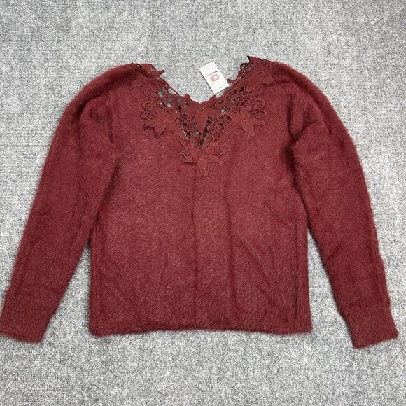 Red By BKE Buckle Sweater Eyelash Knit Lace Womens Small Oversized NEW W Tags - Picture 4 of 11